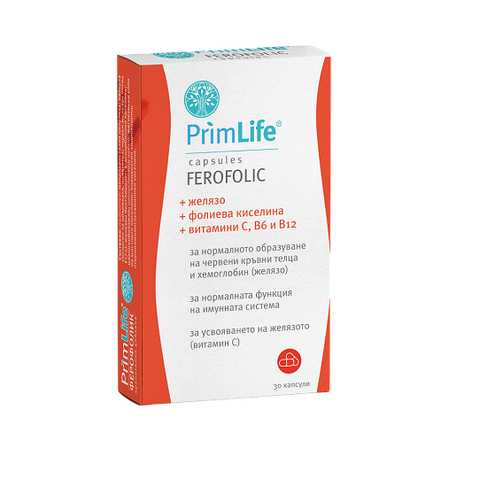 Primelife Ferofolic - с желязо и фолиева киселина х 30 капсули