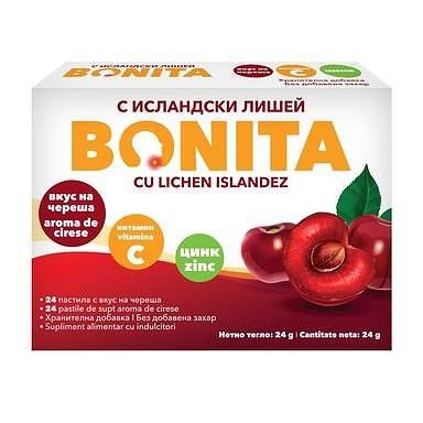 Бонита с Исландски лишей, Витамин C и Цинк, пастили с вкус на Череша х 24 броя