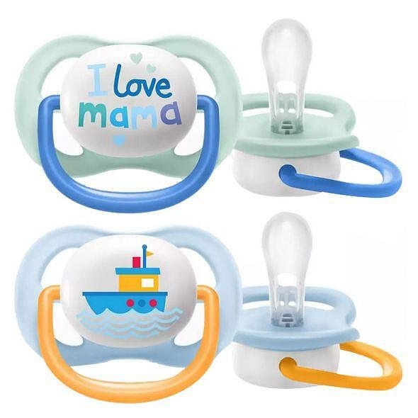 Ортодонтични залъгалки Philips AVENT Ultra Air + стерилизаторна кутия 0-6 м. момче лодка