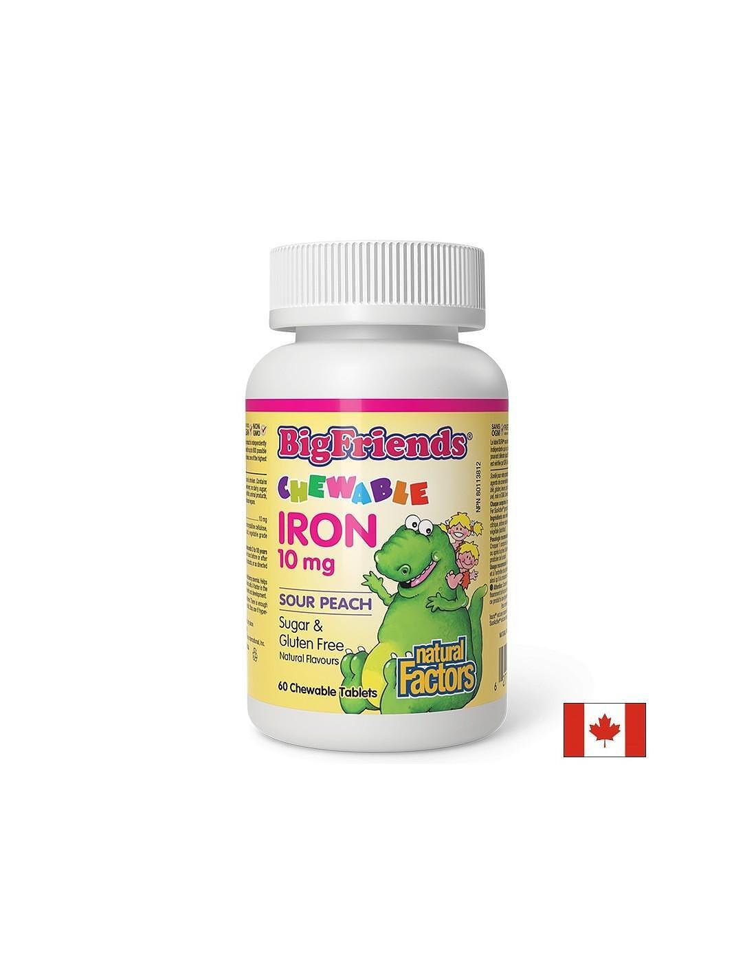 Natural Factors Big Friends Iron Желязо за деца с вкус на праскова 10 мг х 60 дъвчащи таблетки