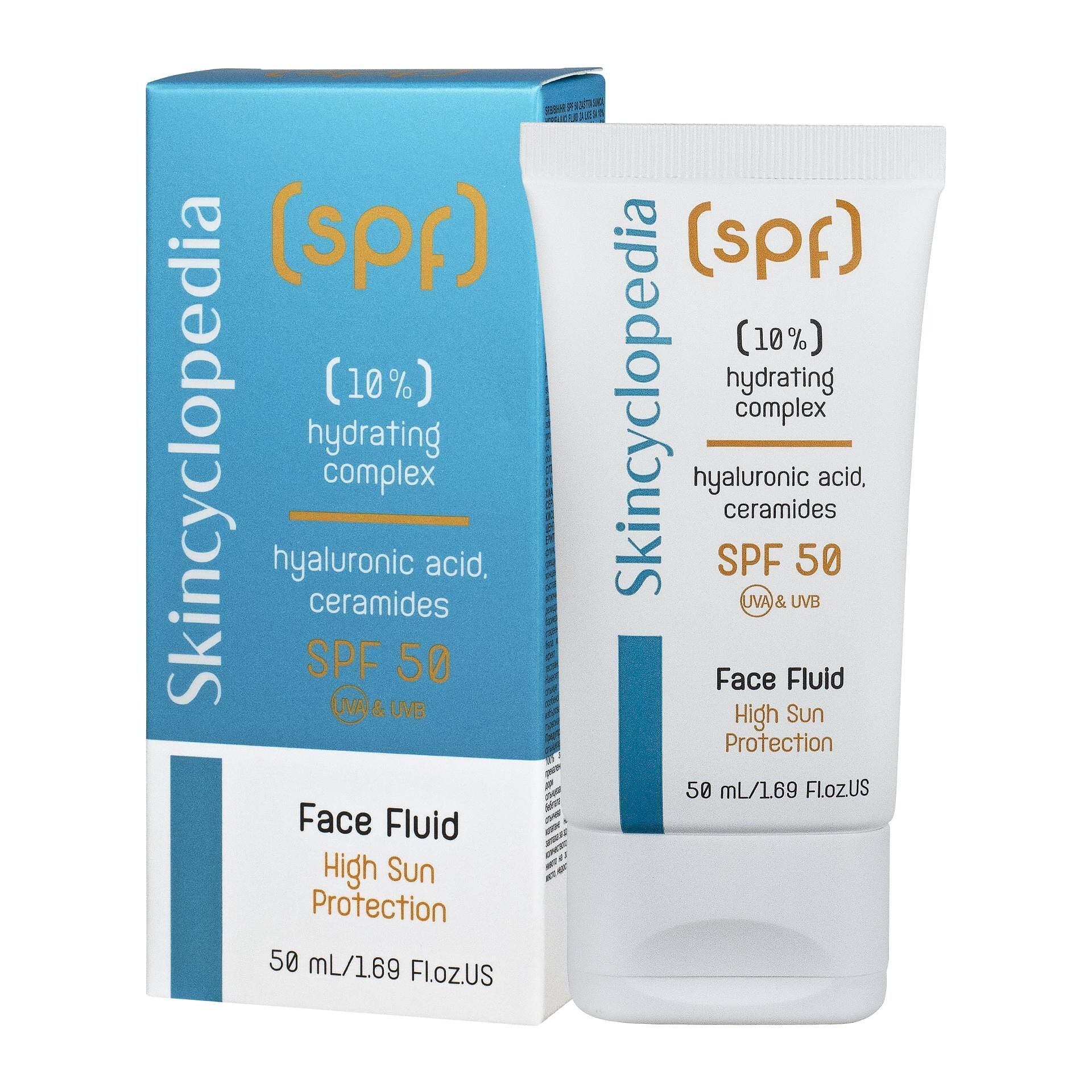 SKINCYCLOPEDIA SPF 50 слънцезащитен флуид за лице с 10% хидратиращ комплекс, 50мл.