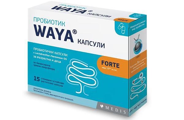 Waya Biotic Forte за балансирана чревна микрофлора, за възрастни и деца, капсули x 15