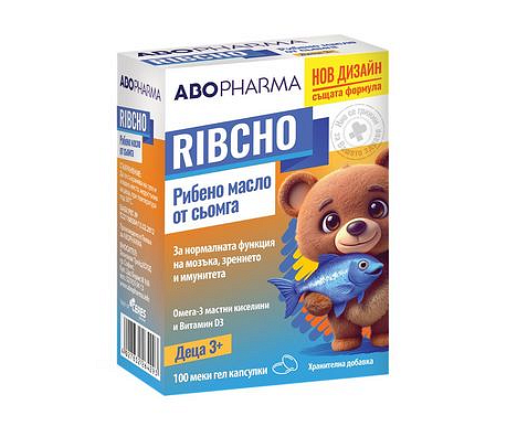 Рибчо Омега-3 рибено масло от сьомга + витамин D3 за деца x100 капсули Abopharma
