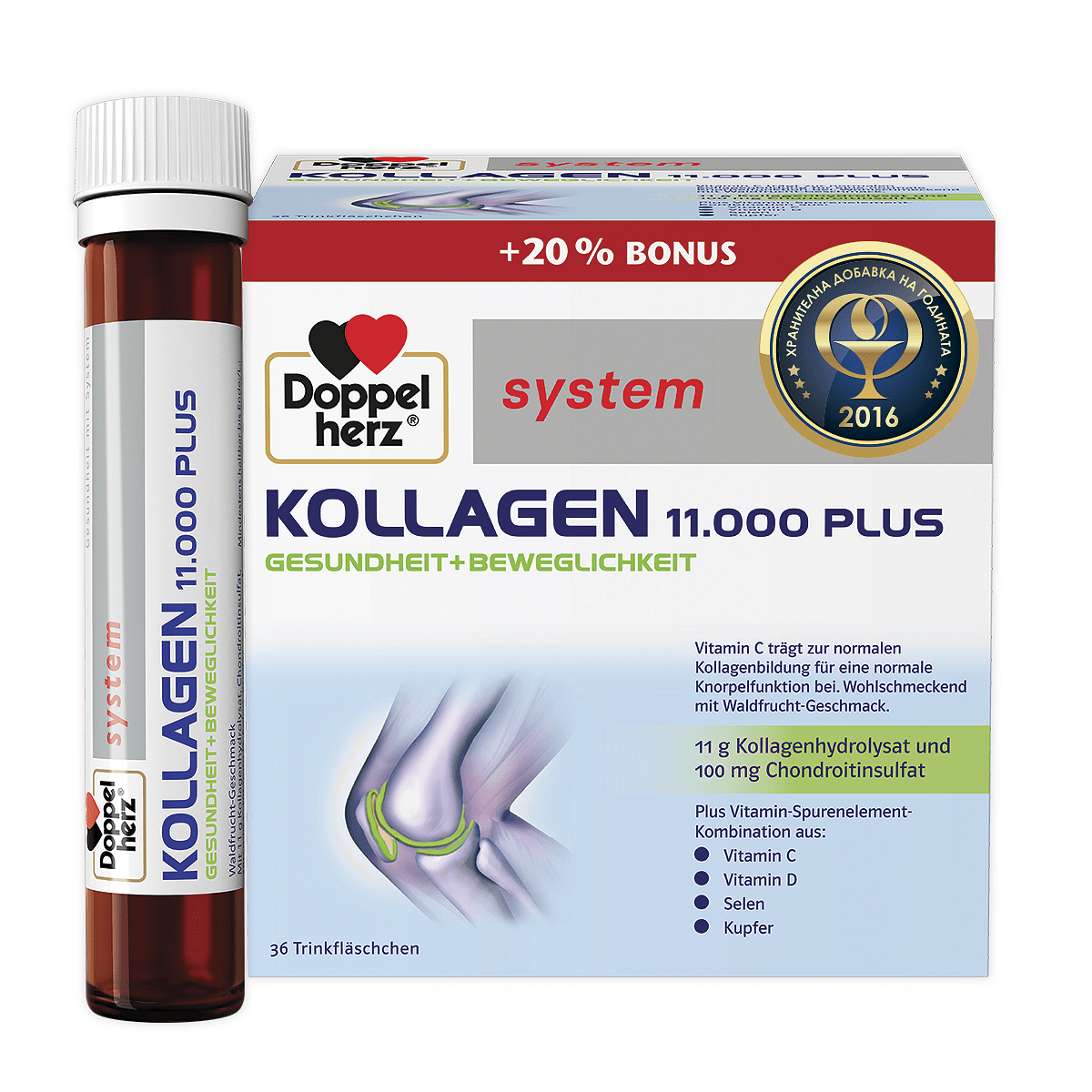Doppelherz system Колаген 11.000 Плюс За здрави стави х30 флакона + Подарък: 6 флакона